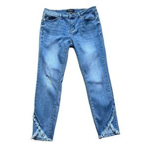 JUDY BLUE Jeans Size 11/30 Skinny Fit Stretch Distressed Diagonal Raw Hem